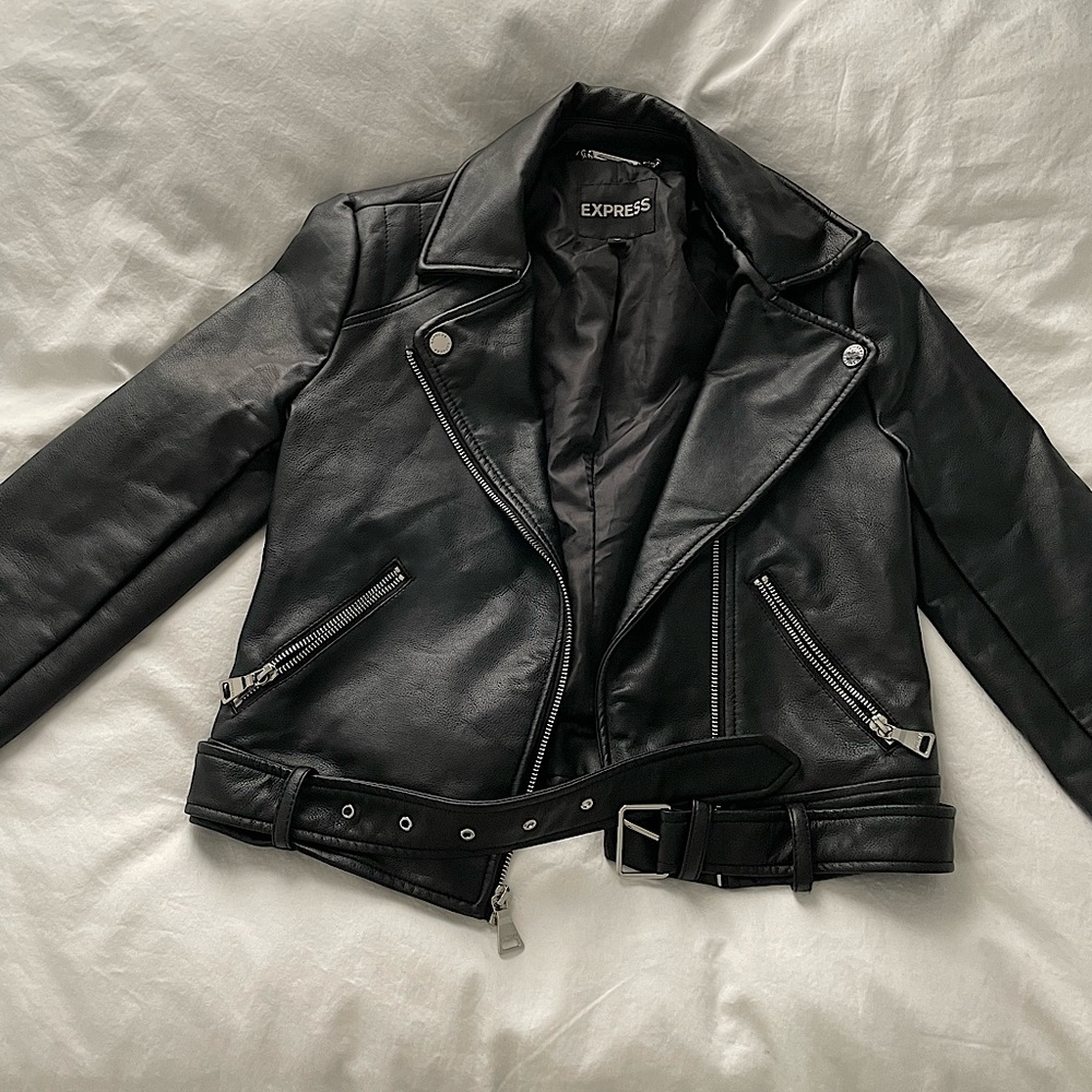 Express black leather motorcycle jacket